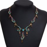 New Vintage Colorful Crystal Tassel Flower Statement Necklace
