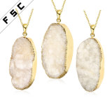 Hot Selling Natural Raw Rock Crystal Gold Plated Pendant Necklace
