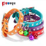 New Dog Leather Collar with Crystal White Bells Pet Collar Pet Product