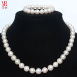 10-11mm White Round Freshwater Pearl Necklace Bracelet Set