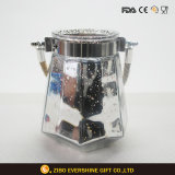 Tea Light Electroplated Glass Candle Holder with Metal Ring
