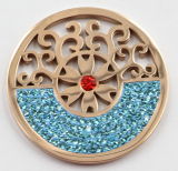 Fashion Rose Gold Coin with Blue Crystal