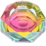 Eight Octangle Crystal Glass Ashtray with Colorful