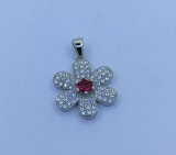 Fashion Silver Flower Pendant with Pink CZ