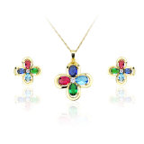 Colorful Lucky Four Leaf Clover Crystal Jewelry Set! Fashion Four Leaf Clover Crystal Jewelry