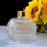 Diamond Patterned Glass Candle Jar with Glass Lid