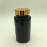 Amber/Dark Brown Pet Plastic 225ml Crystal Bottle Deep Sea Fish Oil Capsules Bottle with Childproof Cap Golden Cap