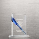 Beveled Crystal with Blue Ribbon Accent Rectangle Trophy