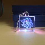 Beautiful and Popular 3D Laser LED Light Engraved Crystal Keychain Keyring LED Light Key Chain