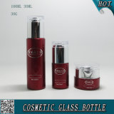 Acrylic Caps Cosmetic Glass Bottles and Cosmetic Glass Jars Red Color Spraying