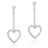 Long Drop White Gold Plated Crystal Heart Pendant Earring