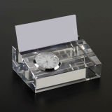 Crystal Business Table Name Card Holder with Clock Office Gift