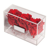 Acrylic Clear Square Rose Cube Box Customized Logo Valentine's Day 3 Plexiglass Rose Box