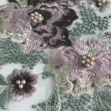 Lace with 3D Flower Embroidery Made with Silk Yarn Stones and Pearl