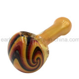 Distorted Spiral Texture Bowl Yellow Glass Hand Pipe (ES-HP-137)