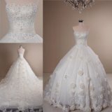 Beading Flowers Skirt Ball Gown Bridal Wedding Dress Long Train