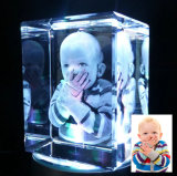 3D Laser Engraving Crystal Glass Cube with Baby Photo Souvenirs