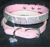 Pink Rhinestone/Crystal/Diamond Leather Pet Collar, Bling Pet Products
