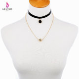 Cheap Female Simple Duplex Detachable Lockbone Chain Ball Design Pendant Short Choker Necklace