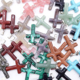 Assorted Gemstone Agate Natural Stone Round Cross Charms Suspension