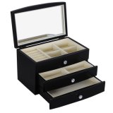 Wooden Jewelry Organizer with Large Mirror Black