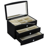 Jewelry Gift Box Wooden Case Organizer with Large Mirror Black