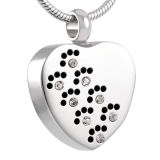 Good Quality Stainless Steel Heart Cremation Pendant with Crystals Inlay