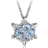 Blue Crystal Snow Flake 925 Silver Pendants Necklace Jewelry