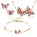 Fashionable Bow Butterfly Bracelet Earring and Necklace Crystal Jewelry Set