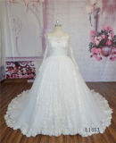 Elegant Big Ball Gown Wedding Dress Long Sleeve Lace Wedding Dress with off-Shoulder