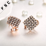Hot Selling Fashion Rose Gold Plated Crystal Rhombus Stud Earrings