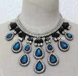 Lady Fashion Costume Jewelry Waterdrop Glass Crystal Pendant Necklace (JE0206)