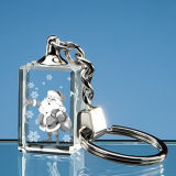 3D Laser Engraving Crystal Glass Key Chain for Gift