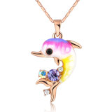 Fashion Cute Style Fish Design Enamel Crystal Gold Necklace