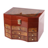 Brown PU Painting Wooden Jewelry Box with Drawer