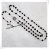 Religious Black Glass Round Bead Rosary, Religious Glass Necklace (IO-cr057)