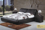 Top Genuine Leather Bed with Crystals and Solid Wood Frame (922)
