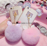 2016 New Luxury Crystal Mickey Head Bowknot Fur Ball Soft TPU Cell Phone Case for iPhone 5/5s/6/6s/6plus Mobile Cover