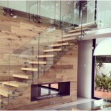 Solid Wooden Patch Fitting Framless Glass Railing Straight Staircase