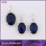 Shining Blue Big Stone Zirconia Latest Gold Plated Jewelry Set