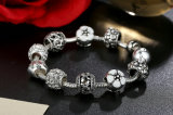 Antique Silver Charm Bracelet with Love and Flower Crystal Ball