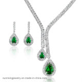 New Item Bridal White Gold Green Stone Fashion Necklace Jewelry Set