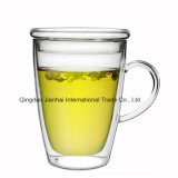 Hot Sale Clear Glass Double Wall Mug with Glass Cover