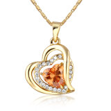 Hot Sale Yellow Gold Heart Pendant Crystal Necklace