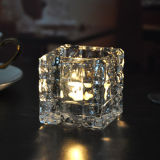 Square Crystal Glass Candleholder for Home Decoration