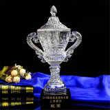 Crystal Gifts Big White Clear Transparent Glass Fine Design Crystal Championship Trophy Award Engraved with The Black Base with High Quality