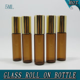 5ml Light Brown Cylinder Cosmetic Oil Glass Bottle Roller Ball