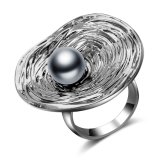 Antique Silver Plated Crystal Black Pearl Body Imitation Jewelry Ring