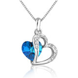 New Fashion White Gold Blue Crystal Heart Pendant Necklace