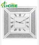 Living Room Square Crystal Border Grey Wall Mirror Clock Decorative